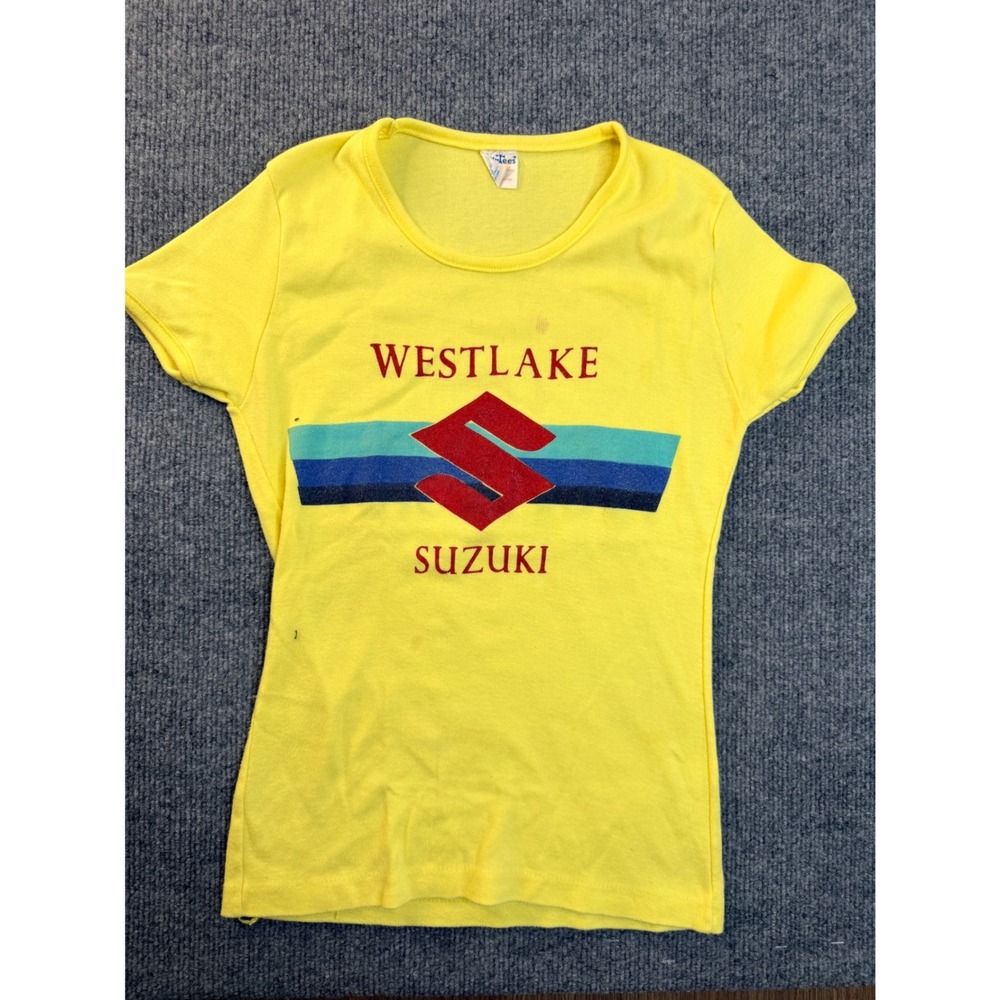 Vintage Fun-Tees Westlake Suzuki Graphic Tee Yellow Size M Cotton Blend Biker